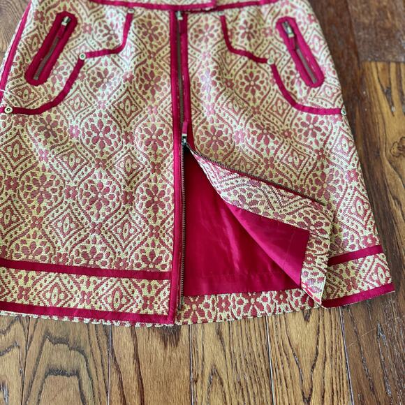 Vintage Etcetera Burnout Skirt 4 Carpet Tapestry Textured Y2K Zipper Red Gold - Picture 6 of 10